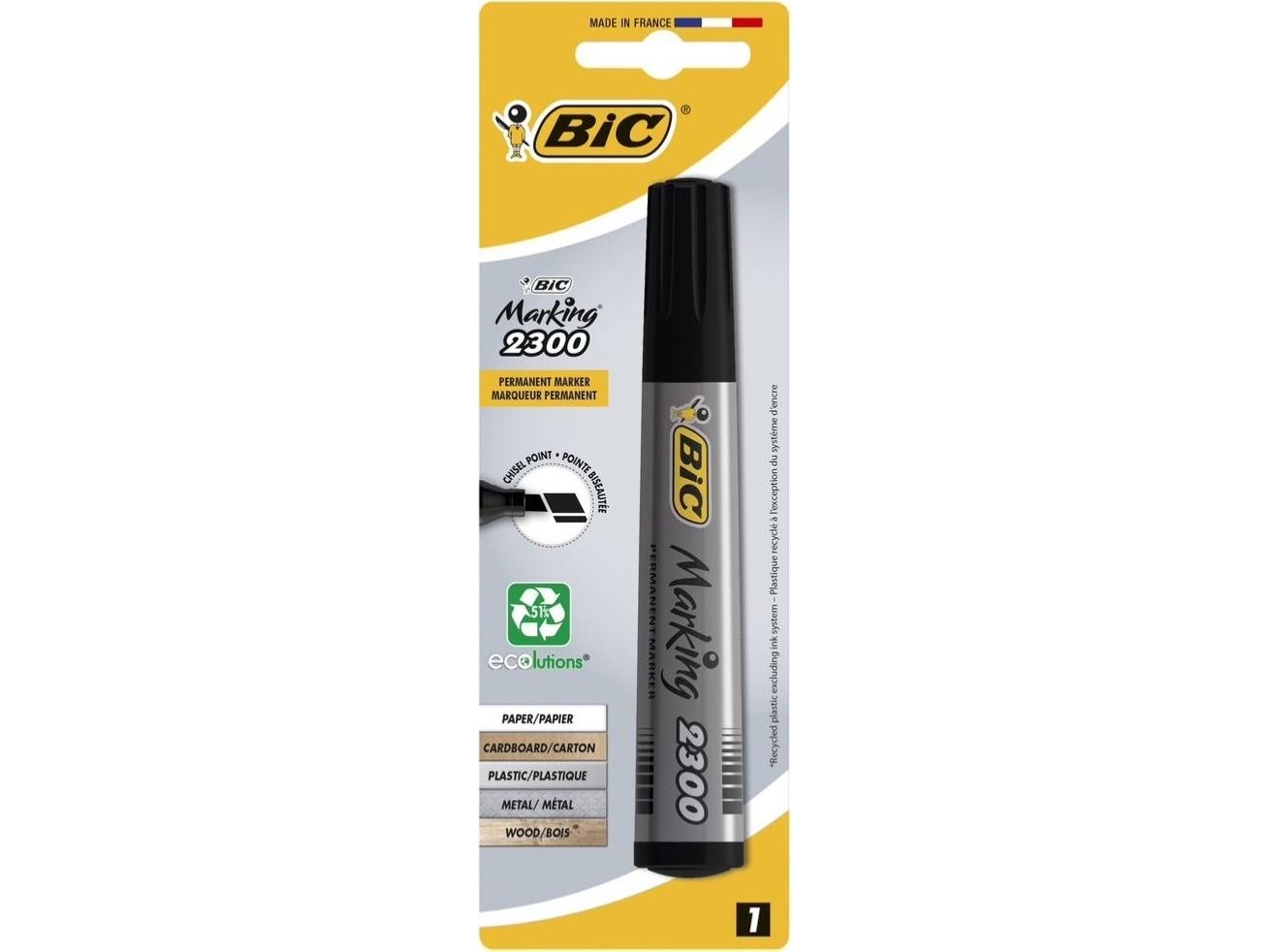 Bic Permanent Marker 2300 Black Cut Tip Blister 1 - Shopping For Companies - 880327
