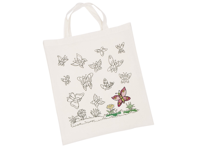 Goki Baumwollbeutel Schmetterlinge, Handtasche, Toddler Bag, Weiß, Butterflies, 380 Mm, 420 Mm