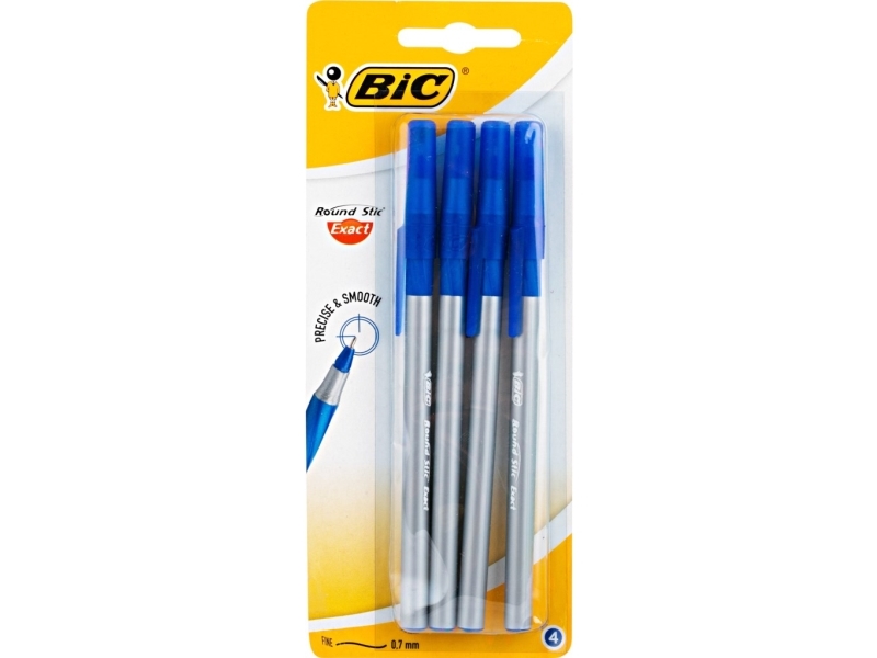 BIC Round Stic Exact, Clips, Kuglepen, Blå, 4 stk, Fin