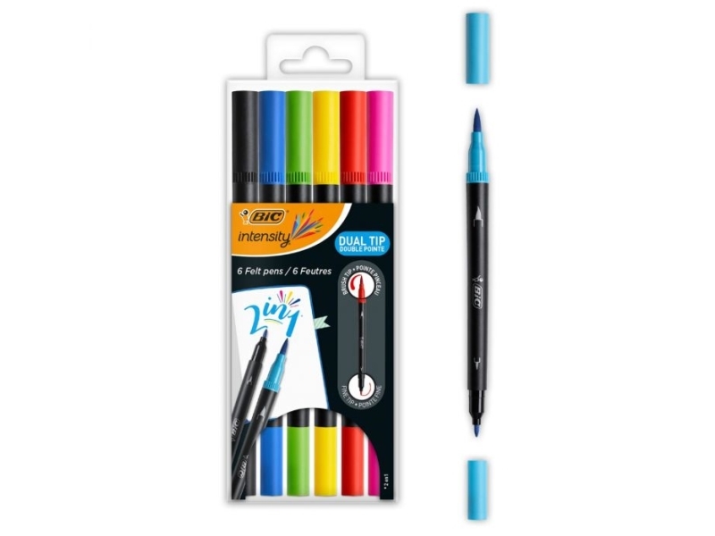 Bic Intensity Dual Tip, 6 Farben, Schwarz, Blau, Grün, Violett, Rot, Gelb, Rundspitze & Bürstenspitze, 0,7 Mm, Tinte Auf Wasserbasis, 6 Stück(E)