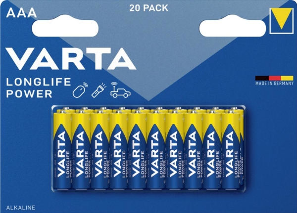 Varta 4903121420, Engångsbatteri, AAA, Alkalisk, 1,5 V, 20 styck, 44,5 mm | EL Artiklar - Batteri - AAA-batterier | GameStuff