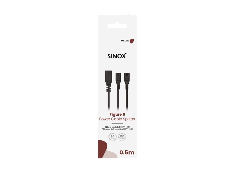 Sinox 8-tals splitter kabel. 0,5m. Sort
