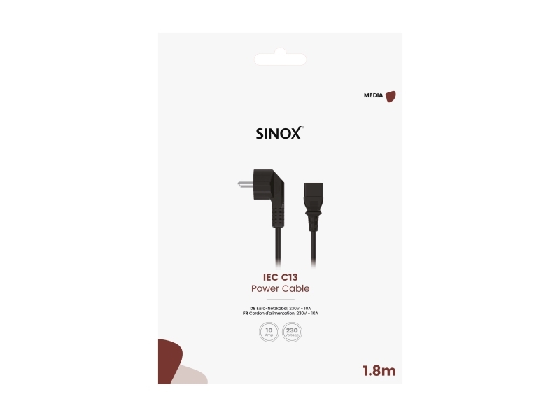 Sinox 3-pin strømkabel. 1,8m. Sort