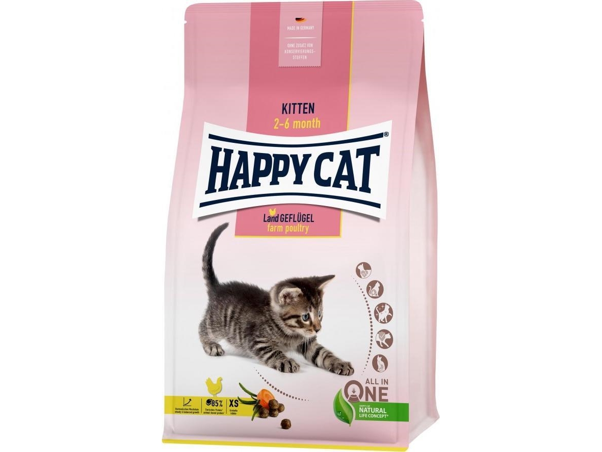 Happy Cat Kitten Farm Poultry, Trockenfutter, Für Kätzchen Von 2-6 Monaten, Geflügel, 300 G, Beutel
