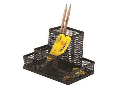 Q-Connect Office Desk Set, Metal, 4 Compartments, Black Kf15112