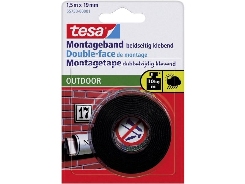 Tesa Powerbond Outdoor, Støbetape, Sort, 1,5 M, Udendørs, Mursten, Metal, Plast, Sten, 0,1 Kg/Cm