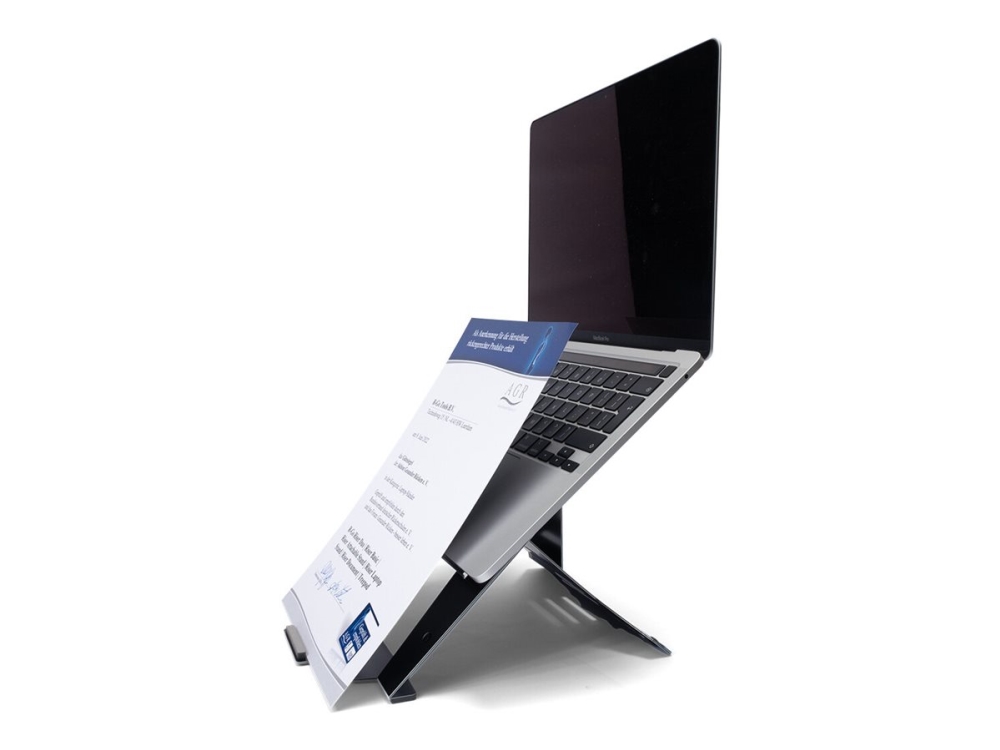 R-Go Document laptop stand Riser - Stander til notebook - ergonomisk foldning og justerbar, med dokumentholder, AGR-certificeret - 10 - 22 - sort