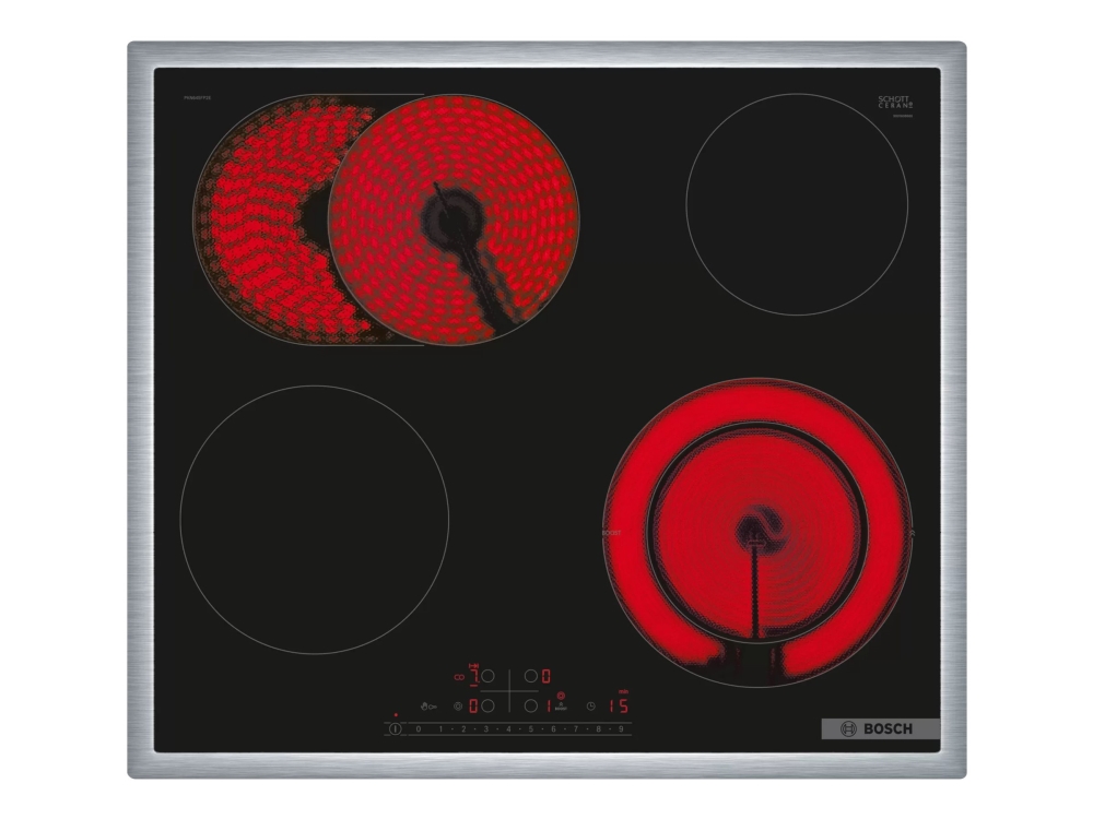 Serie   6 PKN645FP2E - Keramisk komfyrtopp - 4 plater - Nisje - bredde: 56 cm - dybde: 49 cm - med pynt av rustfritt stål - svart