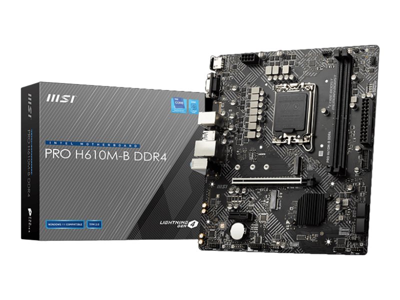 MSI PRO H610M-G DDR4 - Bundkort - micro ATX - LGA1700 sokkel - H610 Chipset - USB 3.2 Gen 1 - Gigabit LAN - onboard grafik (CPU påkrævet) - HD Audio (8-kanaler)