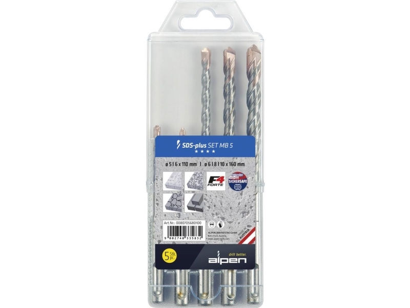 Alpen-Maykestag 0080705680100 Stahl Beton-Spiralbohrer-Set 5 Mm 6 8 10 Mm Sds-Plus 1