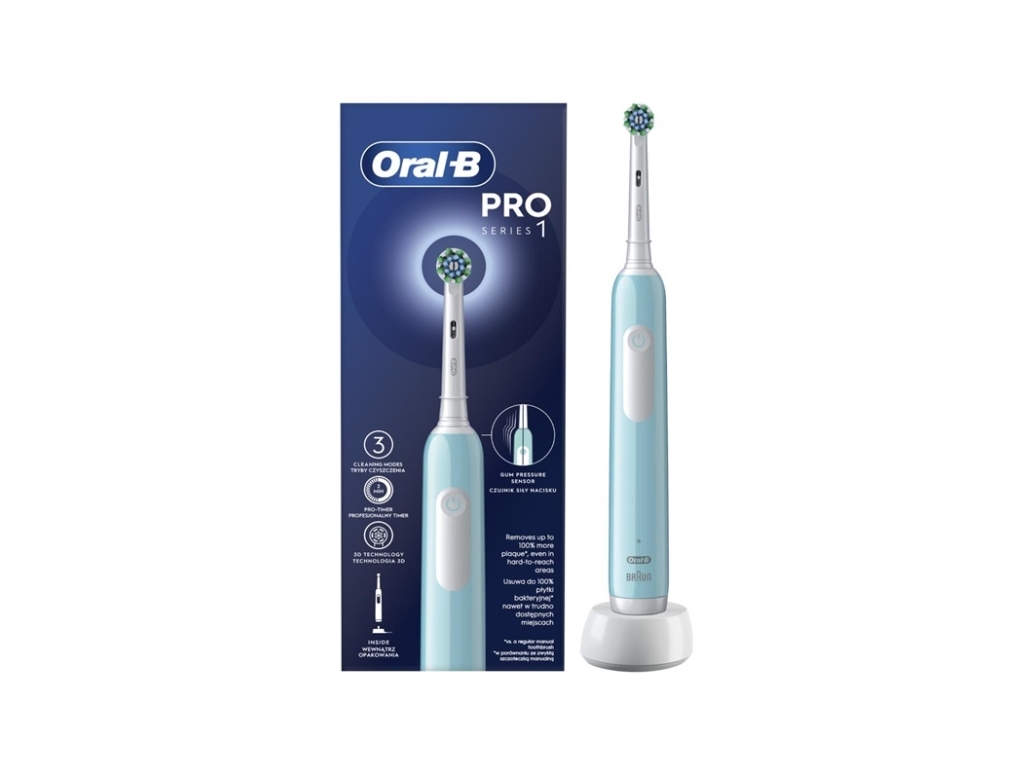 Oral-B Elektrisk Tandbørste Med Rejseetui Pro Series 1 Genopladelig Til Voksne (1 Børstehoved) 3 Børstetilstande Caribbean Blue