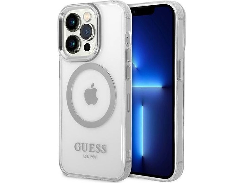 Guess Guhmp14lhtrms Iphone 14 Pro 6.1" Silber/Silber Hartcase Metal Outline Magsafe