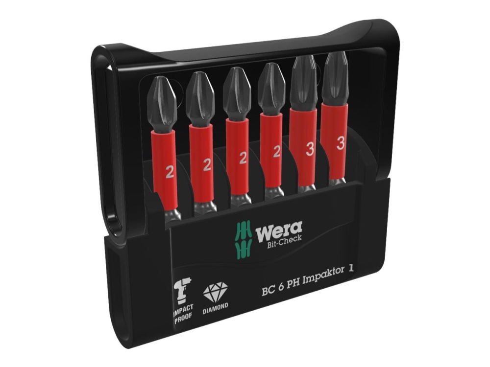 Wera Bit-Check 6 PH Impaktor 1 - Bitsats för slagskruvdragare - 6 delar - phillips - PH2, PH3 - sexkantig - längd: 50 mm | Verktyg & Verkstad - Skruvmejsel - Övriga | GameStuff