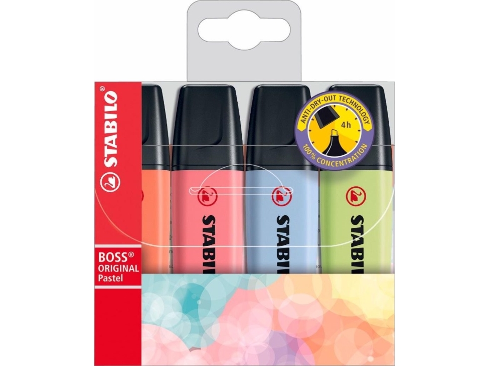 Alternativ bild 0 för Markeringspenna stabilo boss original pastell, 4 färger, box med 4 stycken.