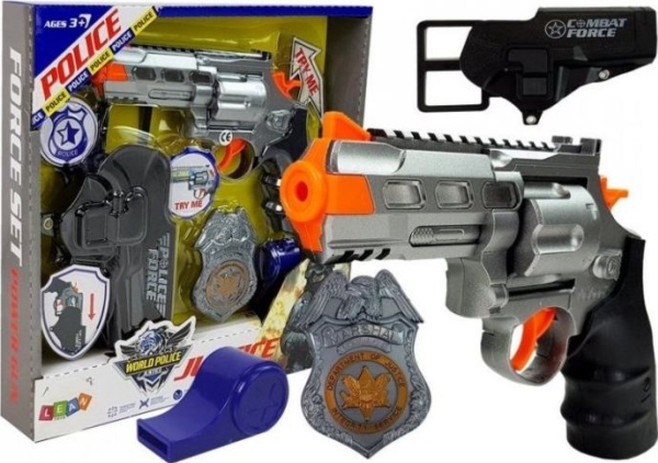 Lean Toys Vaikiškas policijos rinkinys su revolveriu ir priedais