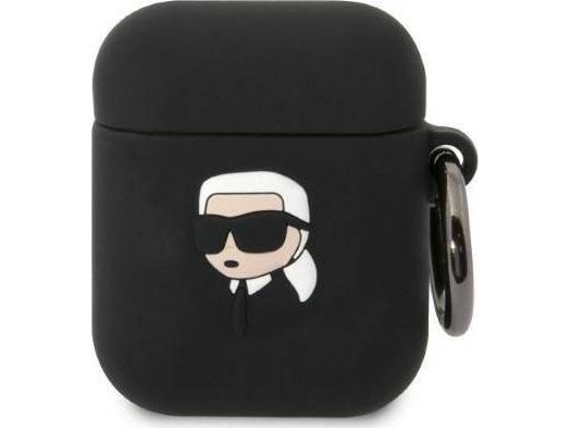 Karl Lagerfeld Etui Kla2runikk Til Apple Airpods 2/1 Cover, Sort Silicone Karl Head 3D