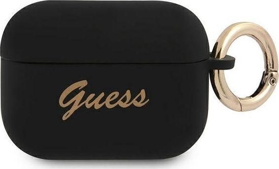 Guess Guapsssk Airpods Pro Abdeckung Schwarz/Schwarz Silikon Vintage Script