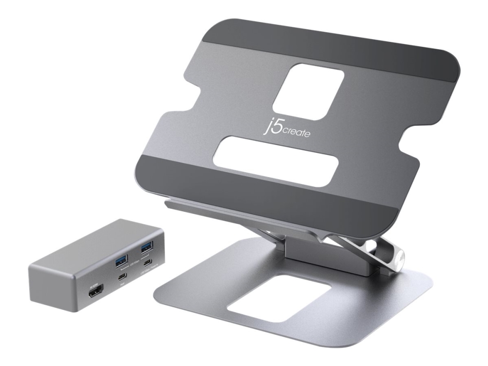 J5create Jts327 Multi-Angle 4K Docking Stand, Notebook Stand, Grey, Aluminium, 40.6 Cm (16"), 4 Kg, Windows Laptop / Mac