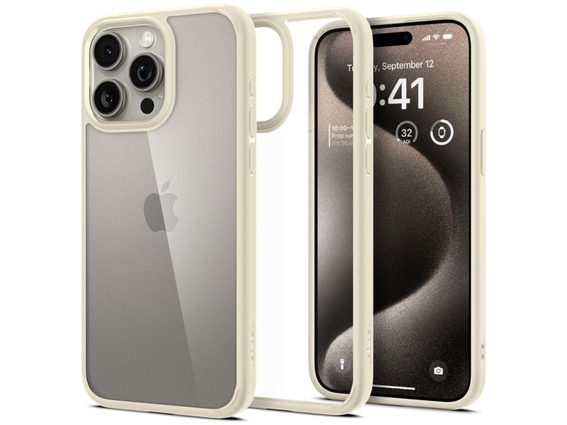 Hurtel Spigen Crystal Hybrid Cover Til Iphone 15 Pro Max - Klar Beige