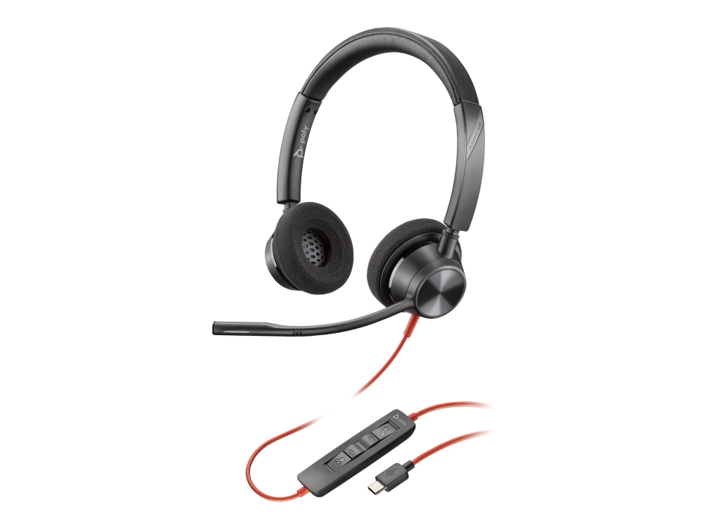 Poly Blackwire 3320 - Blackwire 3300 series - hodesett - on-ear - kablet - aktiv støydemping - USB-C - svart - Certified for Microsoft Teams, UC-sertifisert