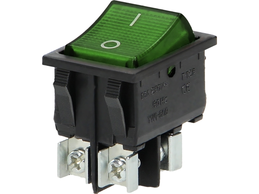 Orno belyst vippströmbrytare, grön tryckknapp, svart hölje | N - A | GameStuff