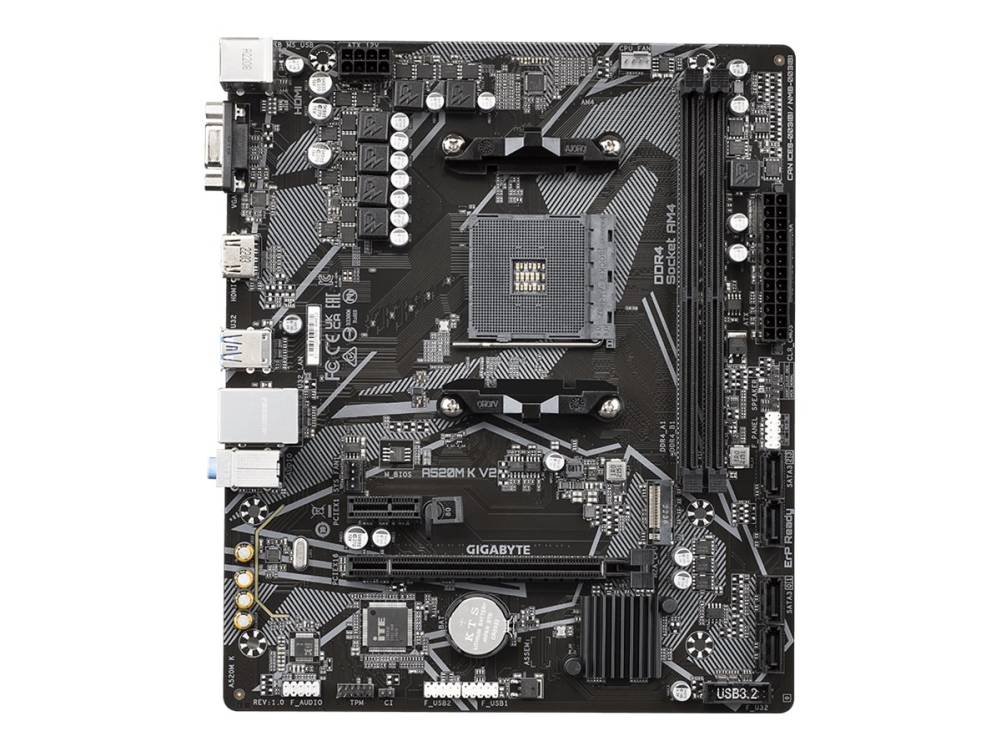 Gigabyte A520m K V2, Amd, Sockel Am4, Amd Ryzen 3, Amd Ryzen 5, Amd Ryzen 7, 3. Generation Amd Ryzen 9, Amd Ryzen 9 5Th Gen, Sockel Am4, Ddr4-Sdr