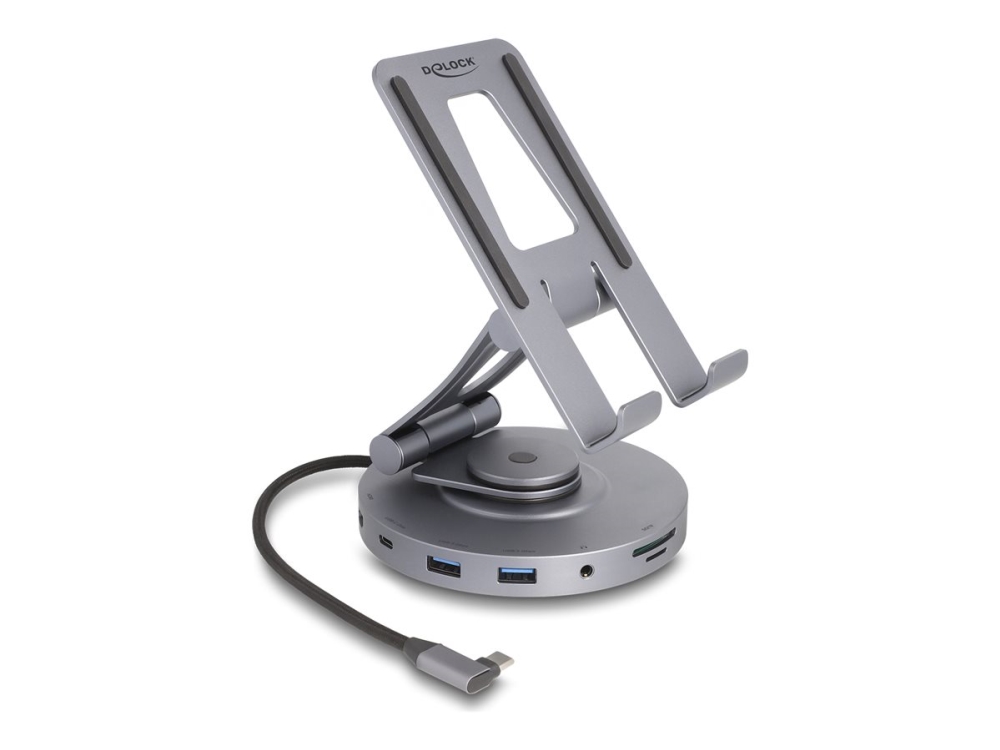 Delock Tablet Und Notebook Dockingstation 4K Mit Integrierter Halterung - Hdmi / Usb / Hub / Sd / Micro Sd / Pd 3.0 - 360° Drehbar, Kabelgebunden, Us