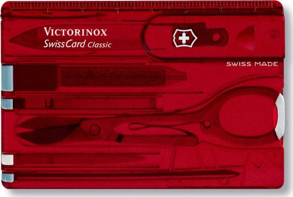 Victorinox SwissCard Classic, Rød, Transparent, Syntetisk ABS, 82 mm, 4,5 mm, 26 g