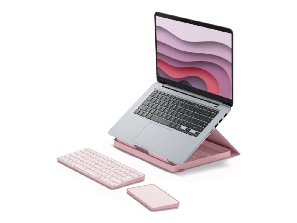 Logitech Casa Pop-Up Desk - Tastatur og touchpad-sæt - trådløs - Bluetooth LE - bohemeagtig rødmen