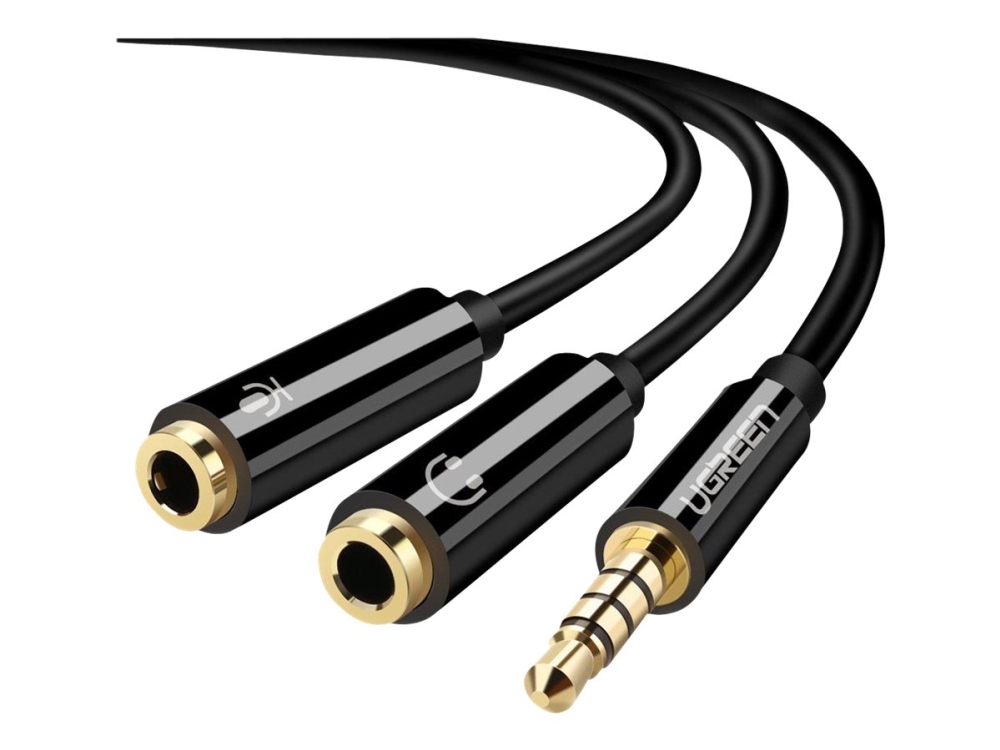 Ugreen - Audiokabel - 4-Pæl Ministik Til Mini-Phone Stereo 3.5 Mm, Ministik - 20 Cm - Sort