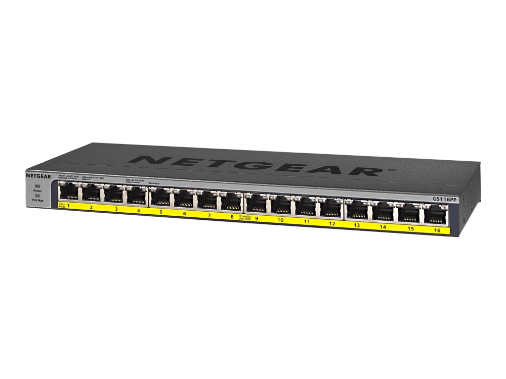 Netgear Gs116lp, Unmanaged, Gigabit Ethernet (10/100/1000), Power Over Ethernet (Poe), Rack-Einbau