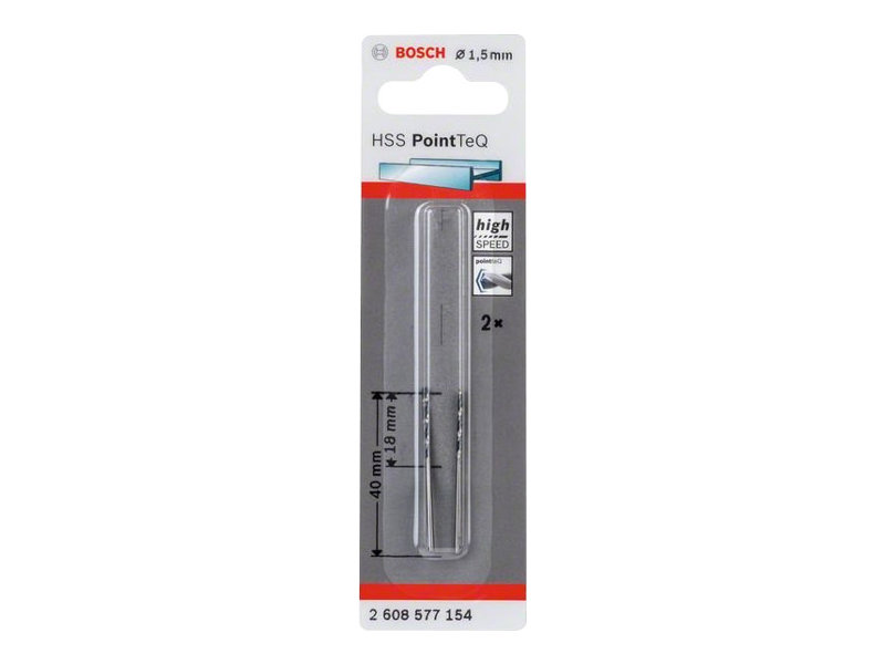 Bosch PointTeQ - Borr - för metall - spiralborr - 2 delar - 1.5 mm - längd: 40 mm | Elverktyg - Tillbehör - DIY - tillbehör | GameStuff