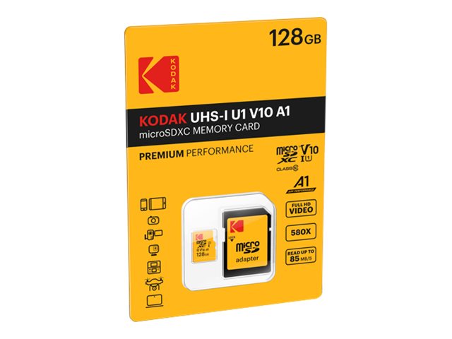 Kodak - Flash-Speicherkarte (Microsdxc-Zu-Sd-Adapter Enthalten) - 128 Gb - Uhs Klasse 1 / Klasse10 - 580X - Microsdxc Uhs-I