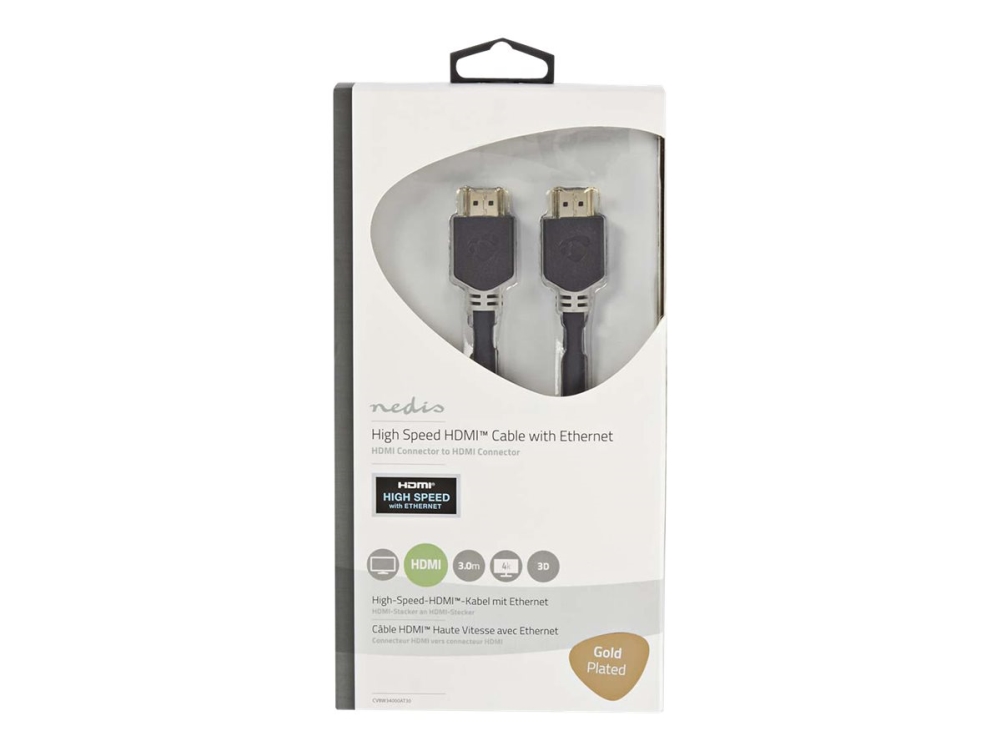 Nedis - Hdmi-Kabel Mit Ethernet - Hdmi-Stecker Auf Hdmi-Stecker - 3 M - Geschirmt - Anthrazit (Schwarz) - Rund