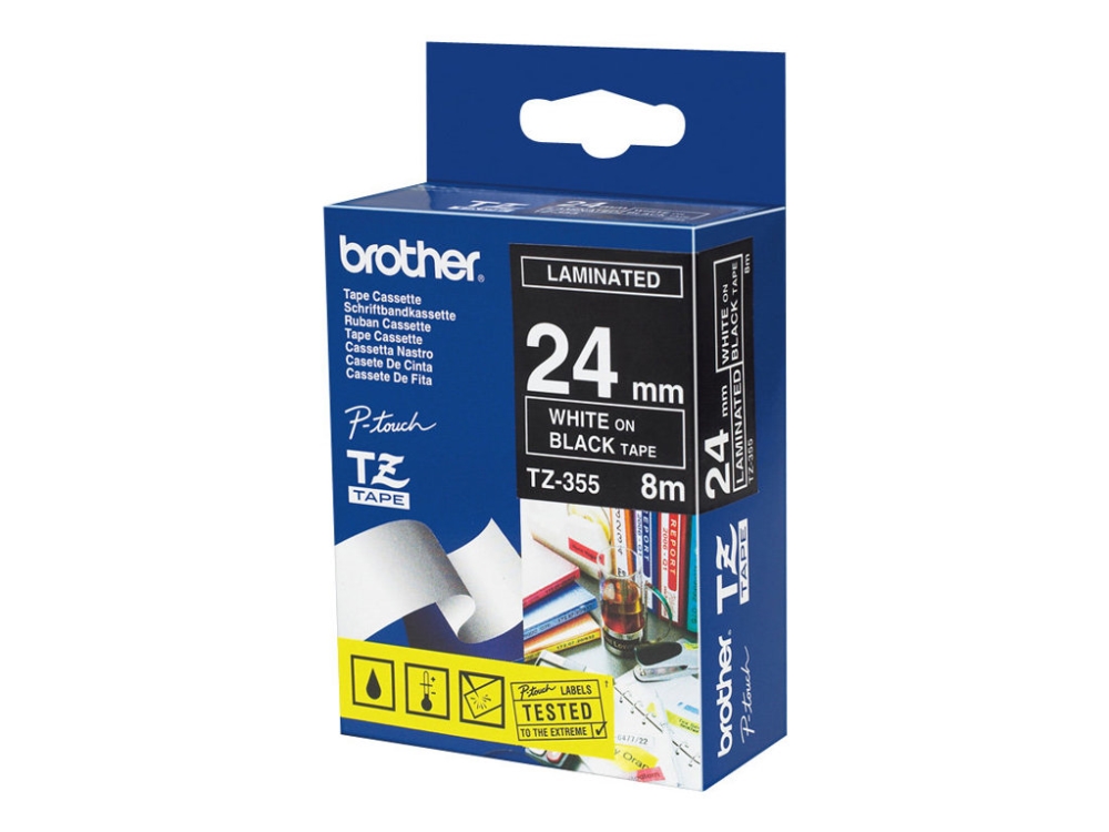 Brother - Rulle (2,4 Cm X 8 M) 1 Kassette Lamineret Bånd - For Brother Pt-D600 P-Touch Pt-2430, 3600, 7600, 9800, D800, E500, E550, H500, P750, P9