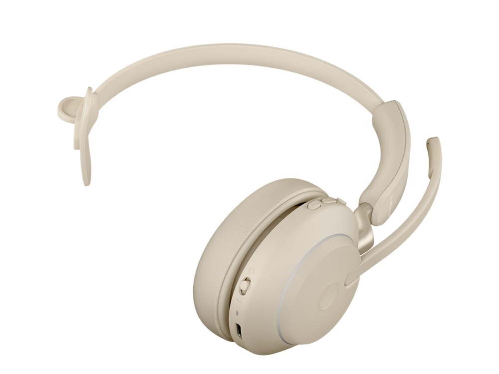 Jabra Evolve2 65 Uc Mono - Headset - På Øret - Konvertibel - Bluetooth - Trådløs - Usb-C - Støjisolerende - Beige