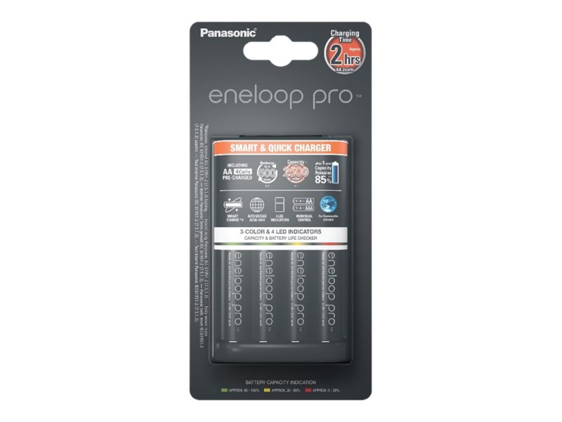 Panasonic eneloop pro smart & quick K-KJ55HCD40E - 3 t batterioplader - (for 4xAA, 4xAAA) 4 x AA type - NiMH - 2500 mAh