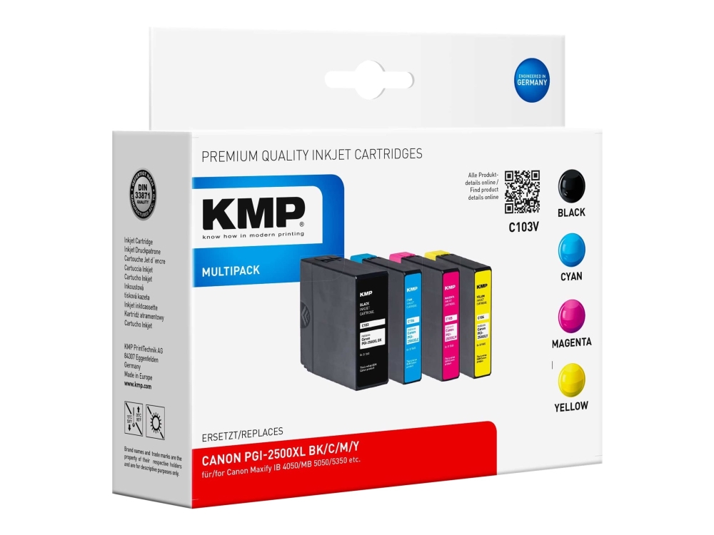 Kmp Multipack C103v - 4-Pack - Svart, Gul, Cyan, Magenta - Kompatibel - Tonerpatron (Alternativ For: Canon Pgi-2500Xl Bk, Canon Pgi-2500Xl C, Canon Pgi-2500Xl M, Canon Pgi-2500Xl Y) - For Canon Maxify Ib4050, Ib4150, Mb5050, Mb5150, Mb5155, Mb5350,