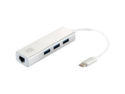 LevelOne USB-0504 - Hub - 3 x SuperSpeed USB 3.0 + 1 x 10/100/1000 - desktop