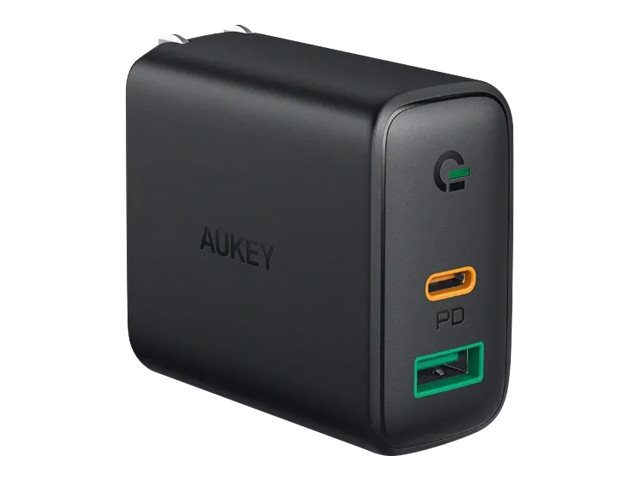 Aukey Pa-D1 - Strømforsyningsadapter - 30 Watt - 2 Output-Stikforbindelser (Usb, Usb-C) - Sort