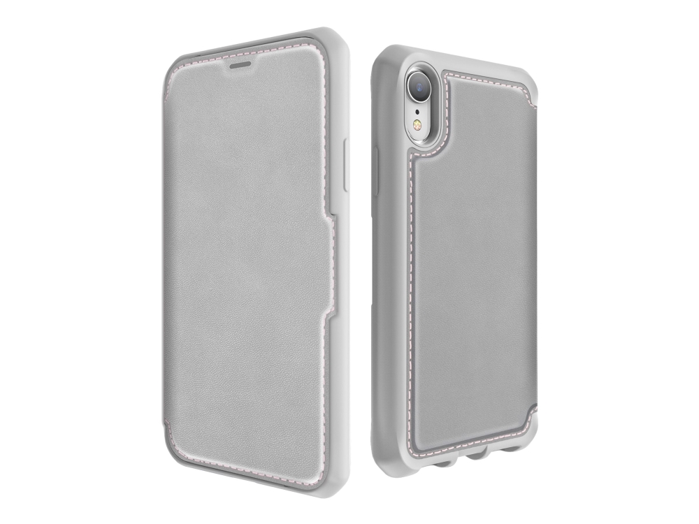 Itskins Hybrid // Folio - Flipomslag Til Mobiltelefon - Fuldnarvet Læder - Grå, Pink - 6.1" - For Apple Iphone Xr