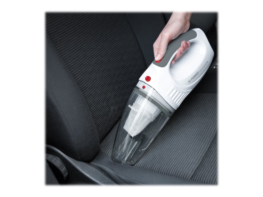 Severin S'power Home & Car Li 20 Hv 7144 - Støvsuger - Håndmodel - Uden Pose - Snehvid/Granatrød