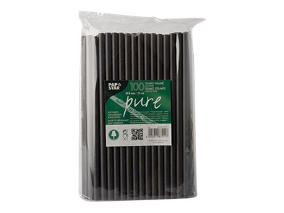 Papstar Pure - Sugerør - 0,8 Diameter X 21 Cm - Engangs - Sort (Pakke Med 100)