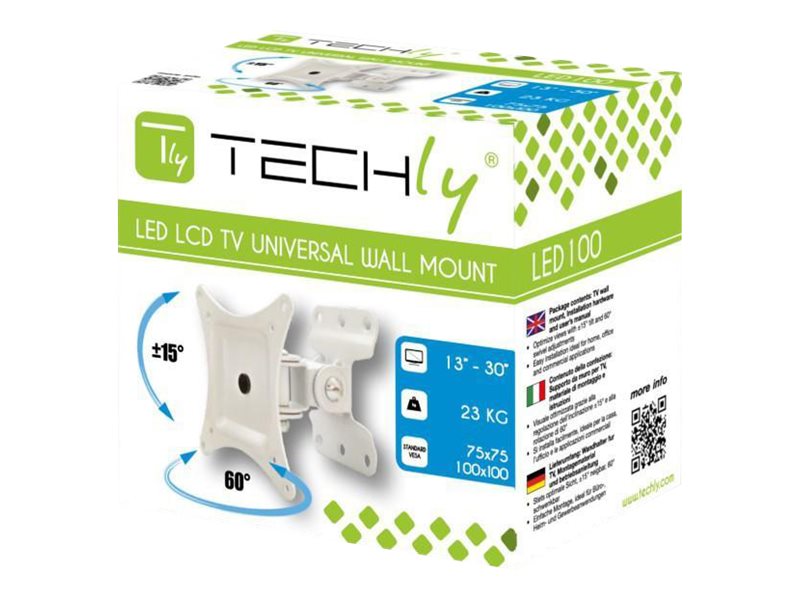 Techly - Beslag - Fuld Bevægelse - For Lcd Display - Hvid - Skærmstørrelse: 13"-30" - Vægmonterbar