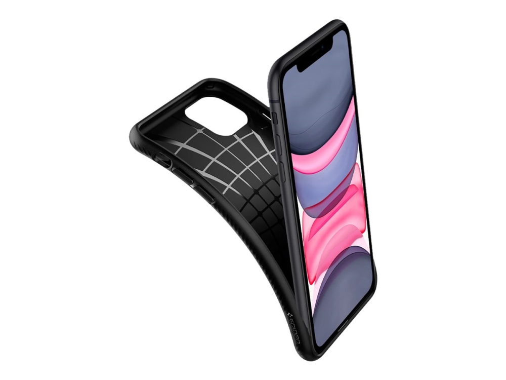 Spigen Liquid Air - Bagsidecover Til Mobiltelefon - Termoplastisk Polyuretan (Tpu) - Mat Sort - For Apple Iphone 11