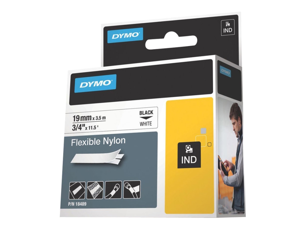 Dymo Ind - Nylon - Klæbemiddel - Sort På Hvid - Rulle (1,9 Cm X 4 M) 1 Kassette Fleksibel Mærkattape - For Rhino 4200, 4200 Kit, 5200, 5200 Hard C