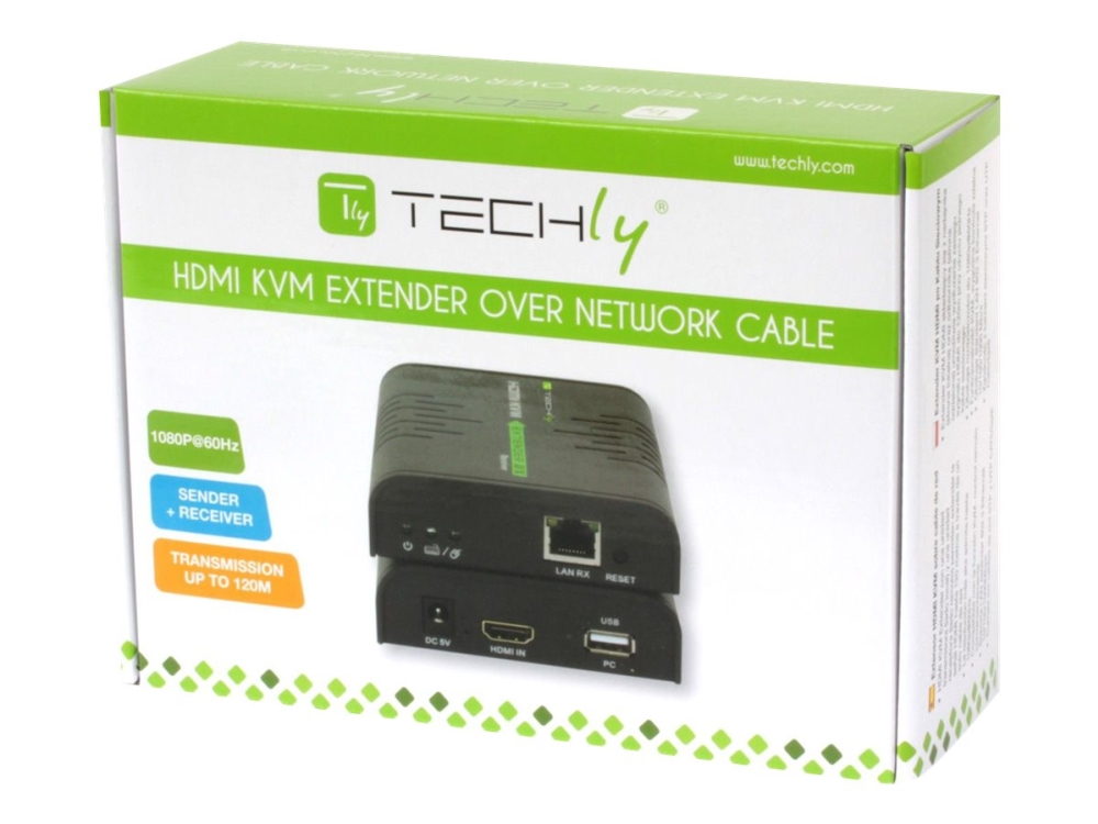 Techly Idata-Hdmi-Kvm2 Hdmi , Rj45 , Usb 2.0 Extender (Forlænger) Via Netværkskabel Rj45 120 M