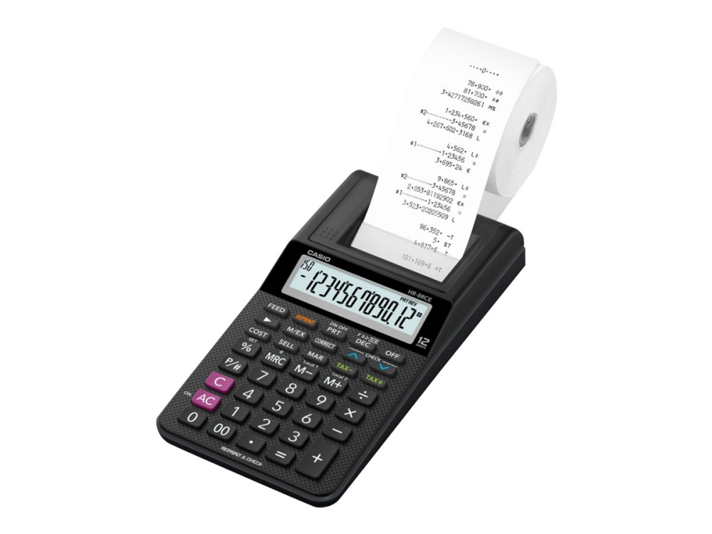 Strimmelregner Casio HR 8RCE Euro m/stort 12-cifret display