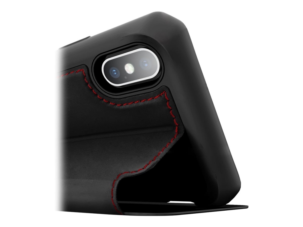 ITSKINS HYBRID // FOLIO - Flipomslag til mobiltelefon - fuldnarvet læder - sort, rød - 5.8 - for Apple iPhone X, XS