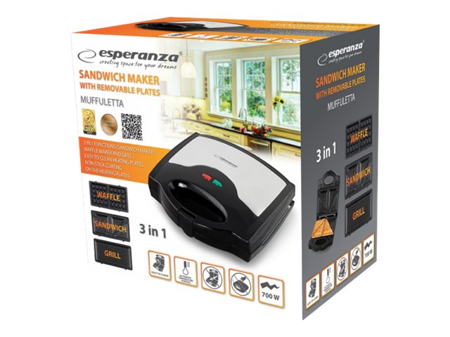 Sandwichmaskine - Esperanza EKT005, 700 W, sort/grå